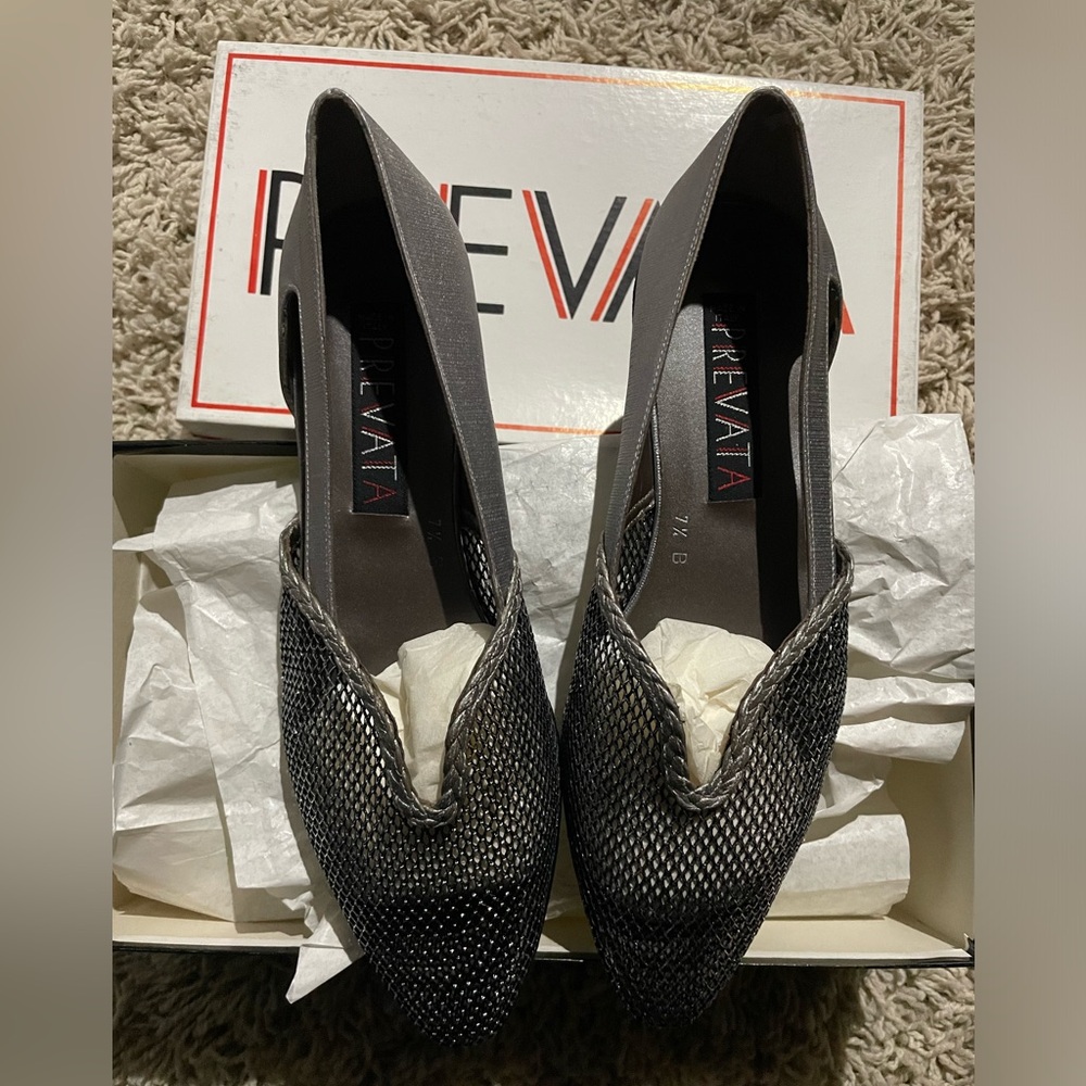 Vintage Prevata Deadstock Dry Rot Slip On Silver Sparkle Shoes Size 7.5 Italy